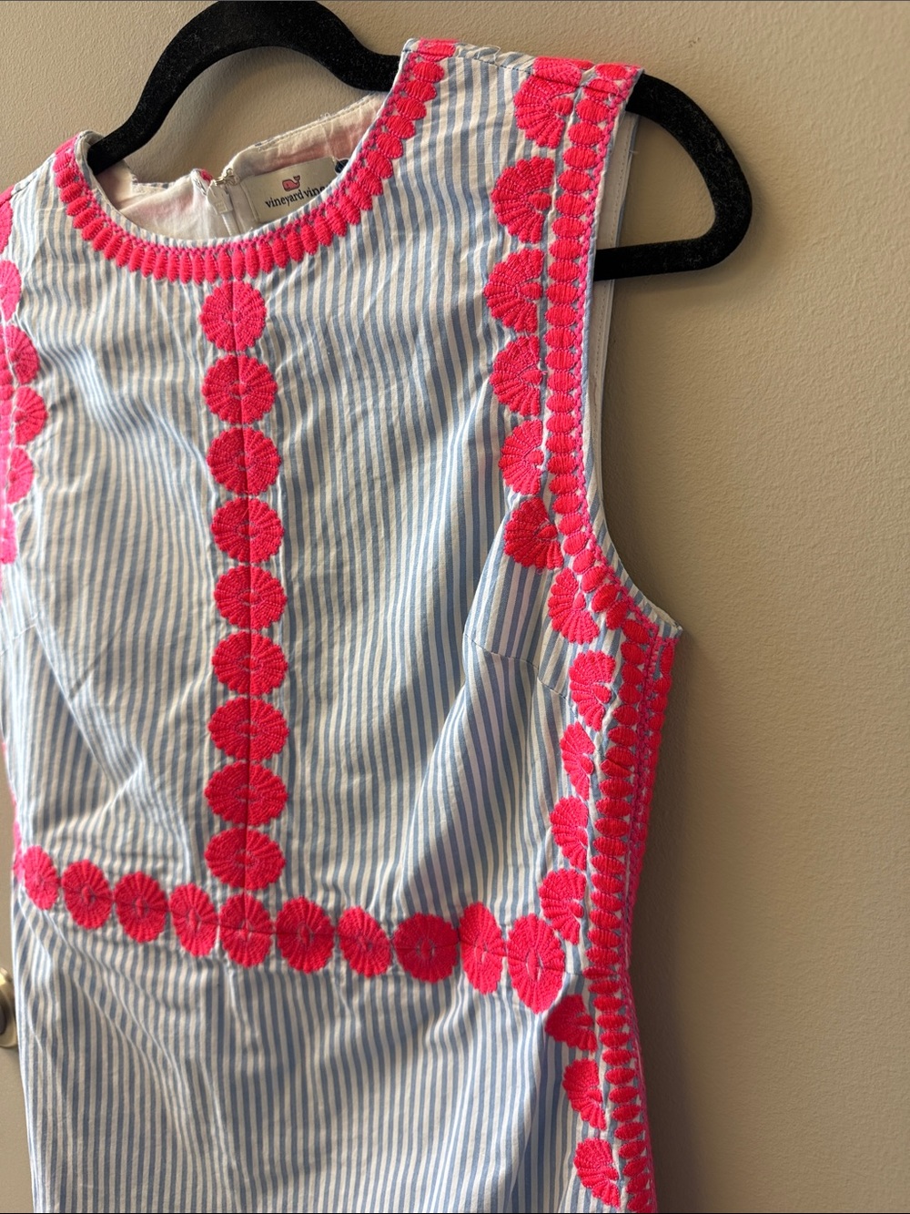 Sleeveless Striped Shift Dress with Pink Trim - Size 2 - Picture 8 of 10